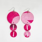 Recycled earrings made from plastic bags, circle shaped, light weight, vibrant color