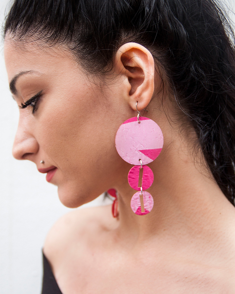 fuchsia earrings Unique Handmade Upcycled Jewelry The D.A.M Designs Sustainable Eco-friendly