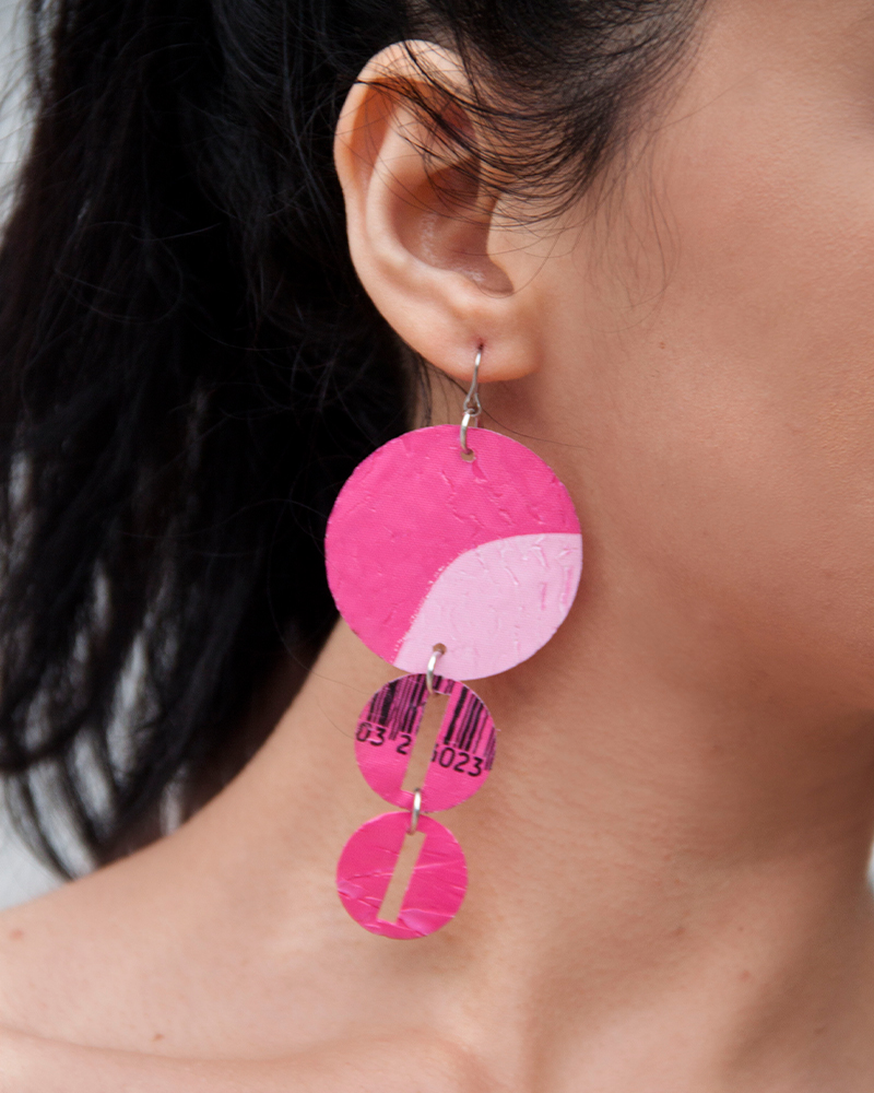 fuchsia earrings Unique Handmade Upcycled Jewelry The D.A.M Designs Sustainable Eco-friendly