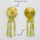 Gold Button Unique Upcycled Statement Earrings Reuse Minoan inspiration semi precious stones