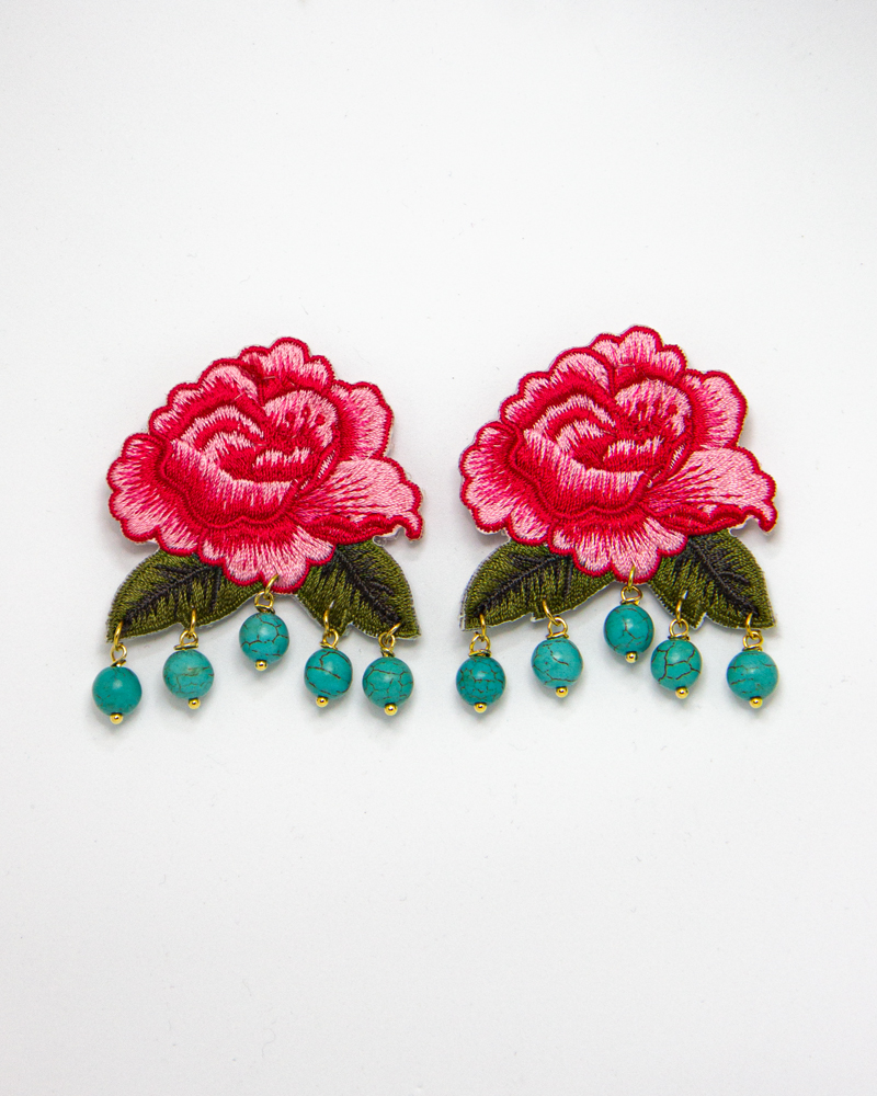 Applique Unique Upcycled Statement Earrings Reuse Frida kahlo inspiration