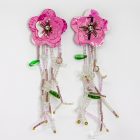 Recycled Statement earrings pink with beads and rhinestones named as cotton candy, sustainable and handmade