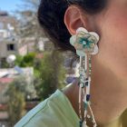 flower shaped dangle drop earrings made from recycled plastic, inspired by nature